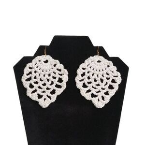 Handmade Crochet Cotton Ivory White Large Oversized Statement Drop Earrings